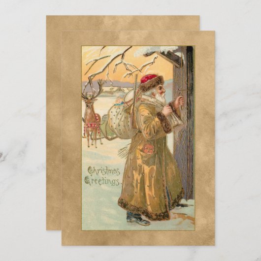  kerstfeest met de gouden bedden pater in sneeuw feestdagenkaart (Voorkant / Achterkant)