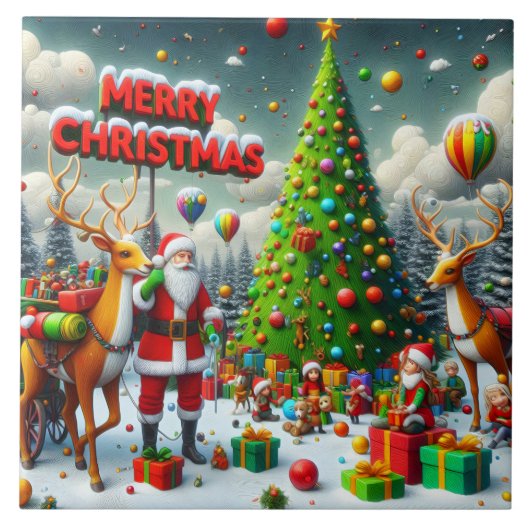 Kerstfeest met de Kerstman en het rendier Tegeltje (Voorkant)