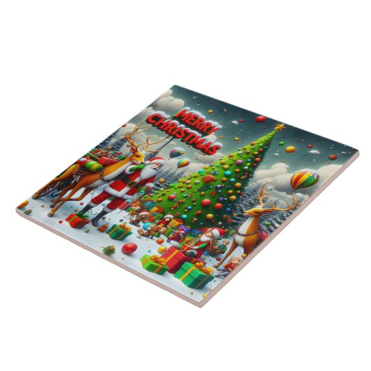 Kerstfeest met de Kerstman en het rendier Tegeltje (Zijkant)