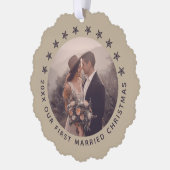  kerstfeest met eerste huwelijk Elegant Taupe Ornament Kaart (Links)