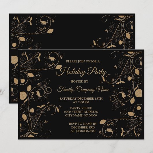 kerstfeest met Feestdagen van het gouden Patroon Kaart (Voorkant / Achterkant)