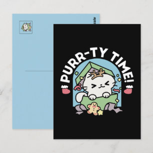 Kerstfeest met Gesponnen-ty Time Cat Briefkaart