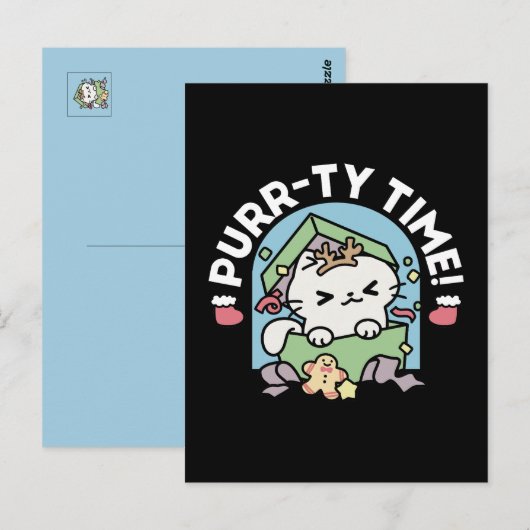 Kerstfeest met Gesponnen-ty Time Cat Briefkaart (Voorkant / Achterkant)