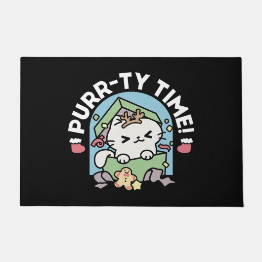 Kerstfeest met Gesponnen-ty Time Cat Deurmat (Voorkant)