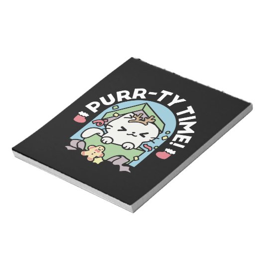 Kerstfeest met Gesponnen-ty Time Cat Notitieblok (Linkerzijde)