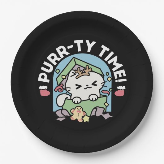 Kerstfeest met Gesponnen-ty Time Cat Papieren Bordje (Voorkant)