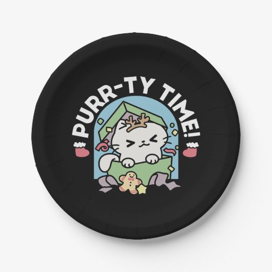 Kerstfeest met Gesponnen-ty Time Cat Papieren Bordje (Voorkant)