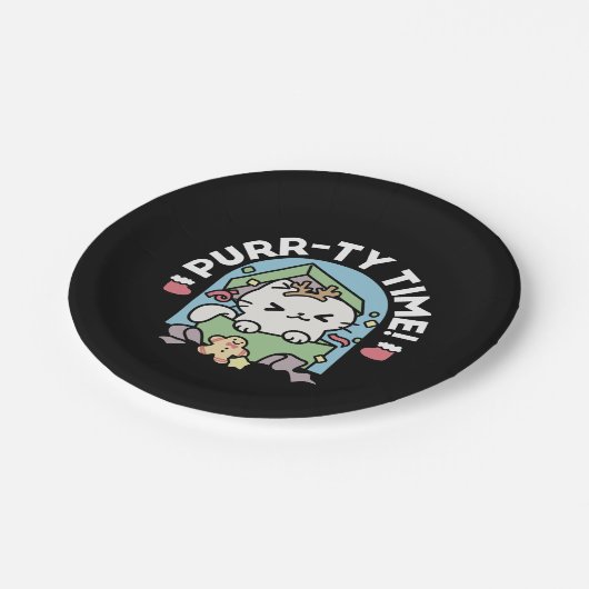 Kerstfeest met Gesponnen-ty Time Cat Papieren Bordje (Gekanteld)