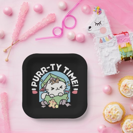 Kerstfeest met Gesponnen-ty Time Cat Papieren Bordje (Feest)