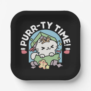 Kerstfeest met Gesponnen-ty Time Cat Papieren Bordje