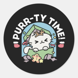 Kerstfeest met Gesponnen-ty Time Cat Ronde Sticker