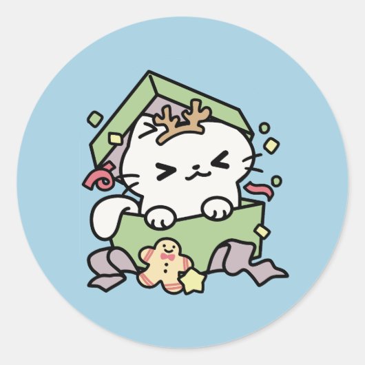 Kerstfeest met Gesponnen-ty Time Cat Ronde Sticker (Voorkant)