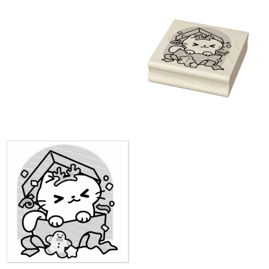 Kerstfeest met Gesponnen-ty Time Cat Rubberstempel (Gestempeld)