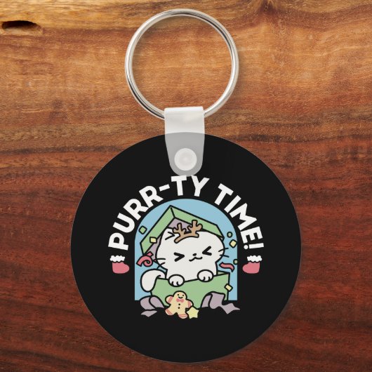 Kerstfeest met Gesponnen-ty Time Cat Sleutelhanger (Voorkant)