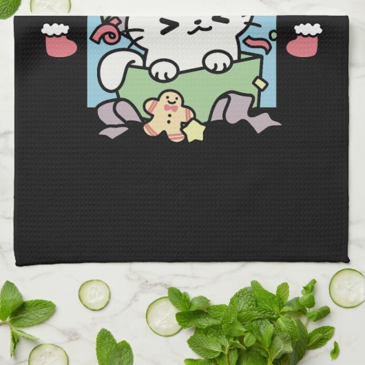 Kerstfeest met Gesponnen-ty Time Cat Theedoek (Gevouwen)