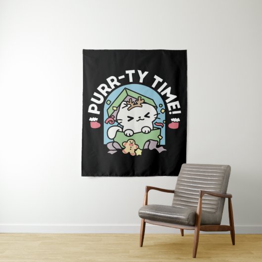 Kerstfeest met Gesponnen-ty Time Cat Wandkleed (In situ)