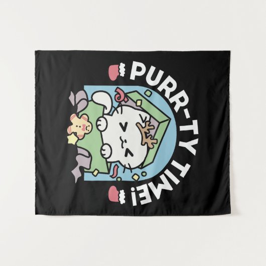 Kerstfeest met Gesponnen-ty Time Cat Wandkleed (Voorkant (horizontaal))