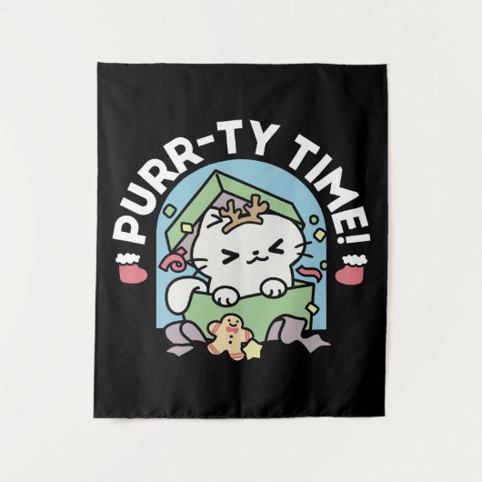 Kerstfeest met Gesponnen-ty Time Cat Wandkleed (Voorkant)