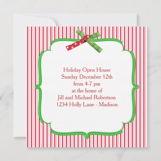 kerstfeest met gestreept lassy vierkant lint kaart (Achterkant)