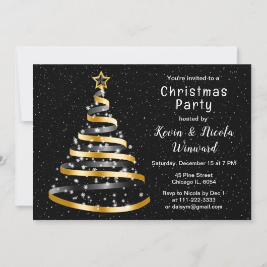 Kerstfeest met gouden en zwarte lint kaart (Voorkant)