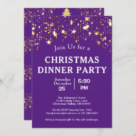 Kerstfeest met gouden sterren Paars Kaart