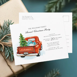 Kerstfeest met het gezin rode vrachtwagen uitnodiging briefkaart