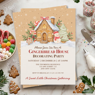 Kerstfeest met het versieren van een peperkoekhuis kaart