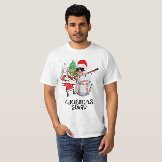 Kerstfeest met honkbal en kerstman met kerstman t-shirt (Voorkant volledig)