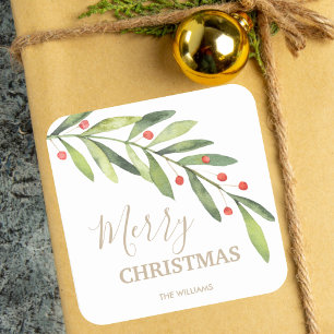Kerstfeest met Hulst en Bessen Vierkante Sticker