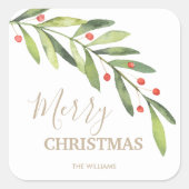 Kerstfeest met Hulst en Bessen Vierkante Sticker (Voorkant)