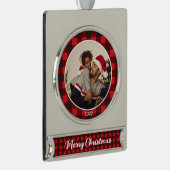 Kerstfeest met kerstcadefoto's verzilverd banner ornament (Rechts)