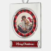 Kerstfeest met kerstcadefoto's verzilverd banner ornament (Links)