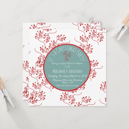 Kerstfeest met kerstfeest in Berry Red Sprigs Kaart (Voorkant / Achterkant in situ)