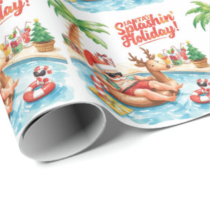 Kerstfeest met Kerstman bij het zwembad Cadeaupapier