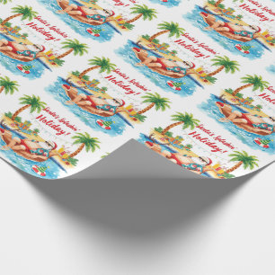 Kerstfeest met Kerstman bij het zwembad  Cadeaupapier