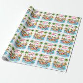 Kerstfeest met Kerstman bij het zwembad Cadeaupapier (Uitgerold)