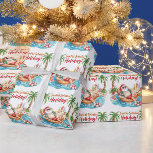 Kerstfeest met Kerstman bij het zwembad  Cadeaupapier