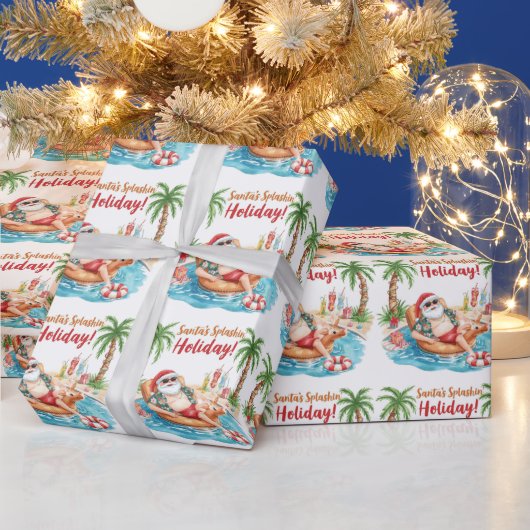 Kerstfeest met Kerstman bij het zwembad Cadeaupapier (Feestdagen)