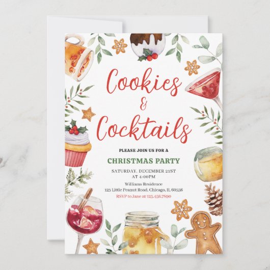 Kerstfeest met Koekjes en Cocktails Uitnodiging (Voorkant)