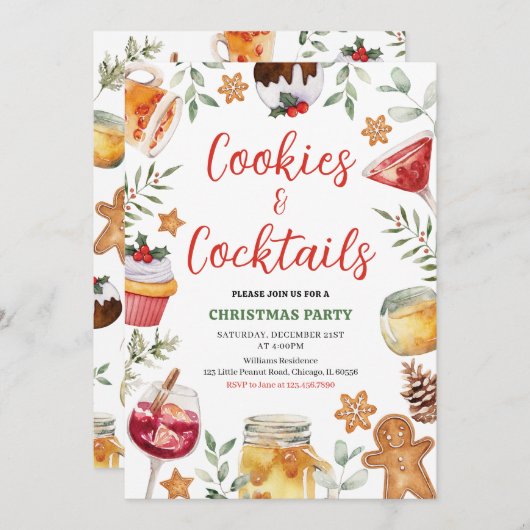 Kerstfeest met Koekjes en Cocktails Uitnodiging (Voorkant / Achterkant)