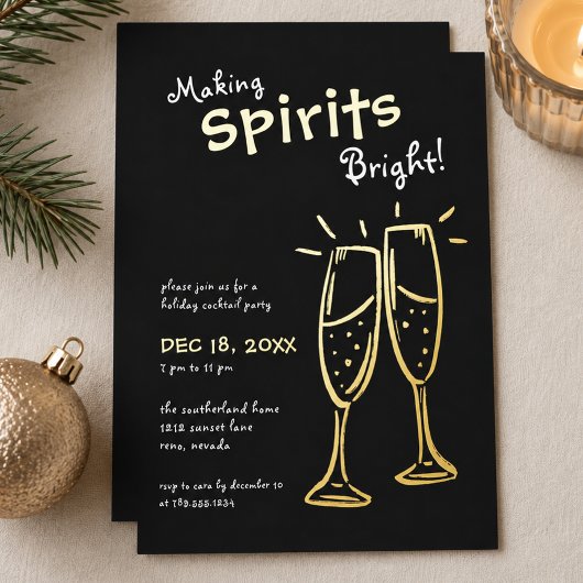 Kerstfeest met Making Spirits Bright Champagne Folie Uitnodiging