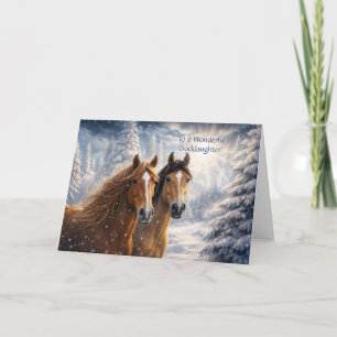 Kerstfeest met paarden in de sneeuw voor peetdocht feestdagen kaart