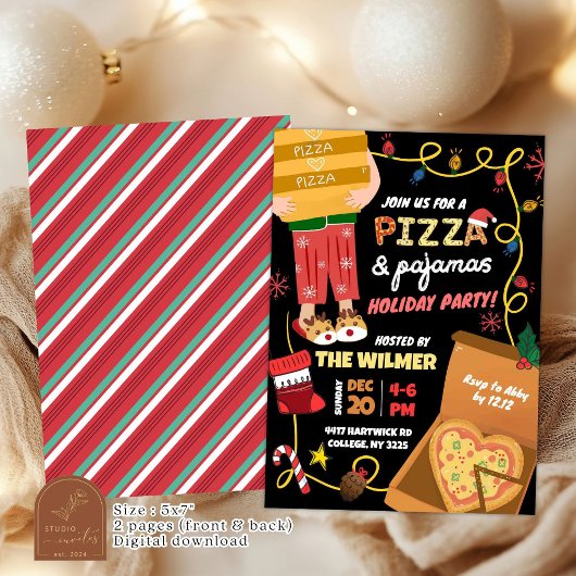 Kerstfeest met pizza en pyjama kaart