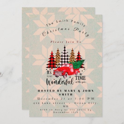 kerstfeest met Red Truck Rustic Kaart (Voorkant / Achterkant)