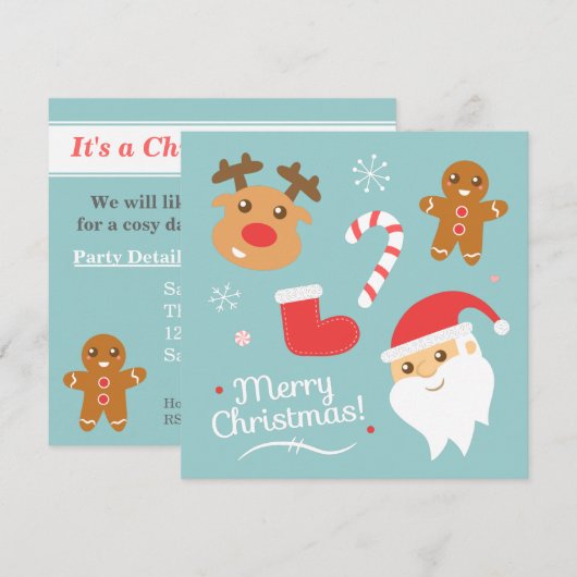 Kerstfeest met rendier, Kerstman Kaart (Voorkant / Achterkant)