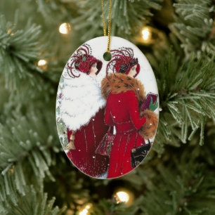  kerstfeest met Retro Art Deco voor vrouwen Keramisch Ornament