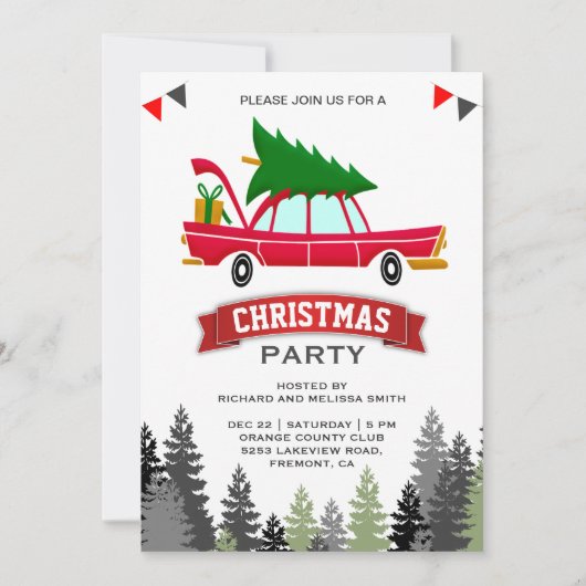  kerstfeest met rode auto kaart (Voorkant)