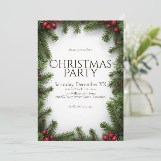 Kerstfeest met rode bessen en dennen kaart (Staand voorkant)