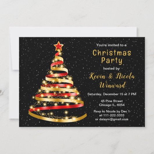 Kerstfeest met rode en gouden lint kaart (Voorkant)