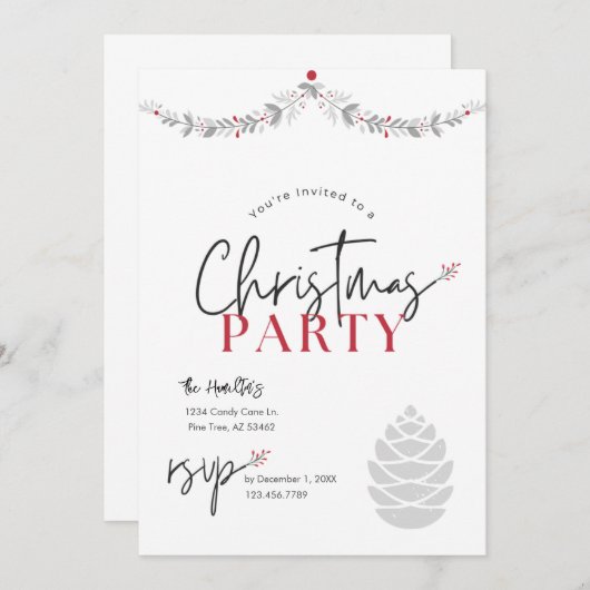 Kerstfeest met rode en grijze kalligrafie kaart (Voorkant / Achterkant)